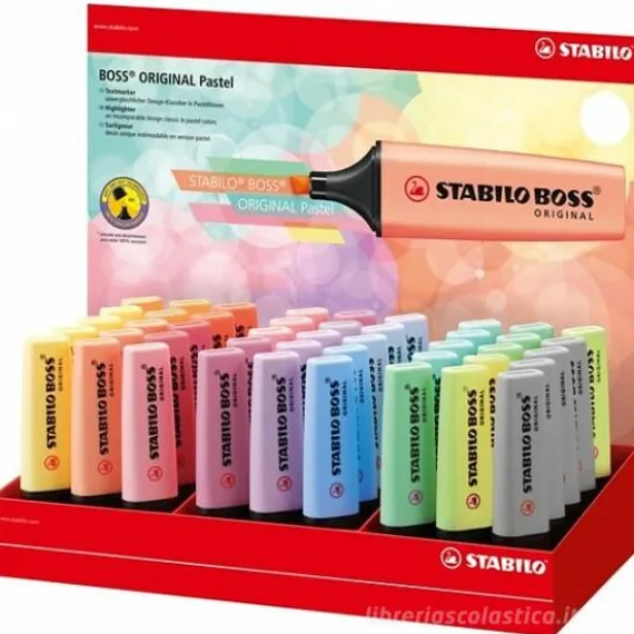 Espositore 45 evidenziatori con punta a scalpello Stabilo Boss Pastel
