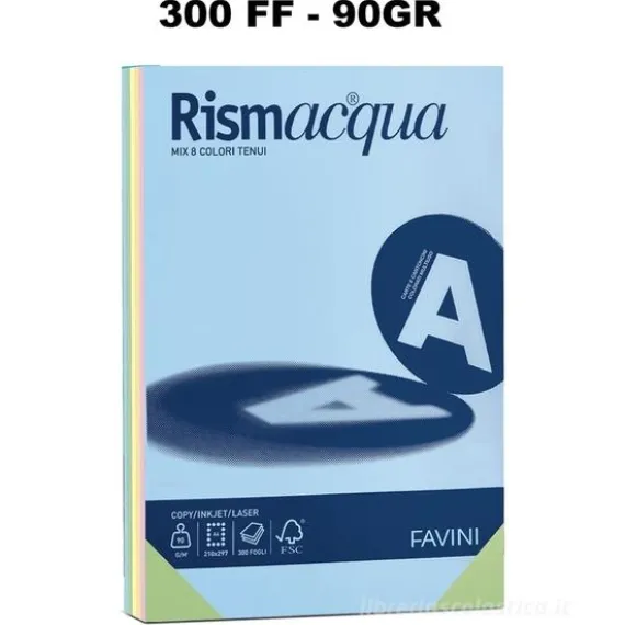 Favini Carta colorata Rismacqua A4-90 g/mq - assortiti 5 colori - A66x324 (risma300) (AZ)