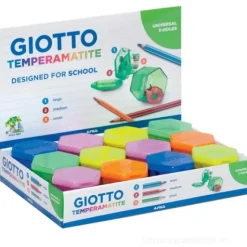 Giotto temperamatite a 3 fori con serbatoio (colori assortiti)
