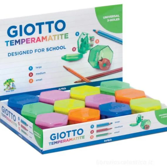 Giotto temperamatite a 3 fori con serbatoio (colori assortiti)