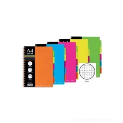 Maxi quaderno spiralato con divisori 80 fogli a quadretti 5 mm formato A4 (colori assortiti)