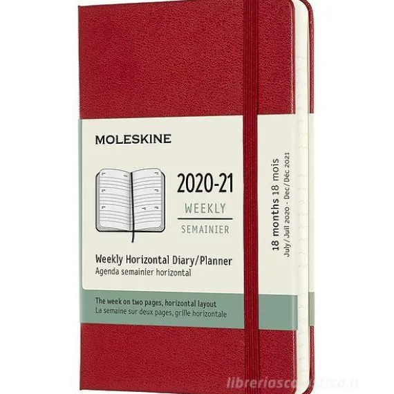Moleskine 18 mesi - Agenda settimanale orizzontale rosso scarlatto - Pocket copertina rigida 2020-2021