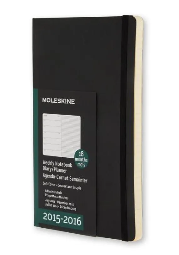 Moleskine 18 mesi - Agenda settimanale Notebook - Large - Copertina morbida nera 2015-2016