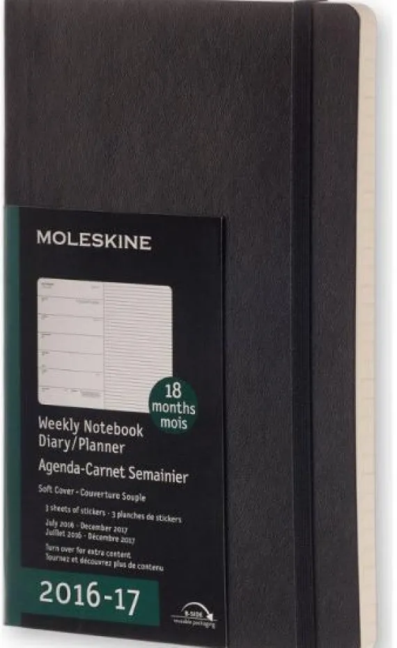 Moleskine 18 mesi - Agenda settimanale nera - Large Copertina morbida 2016-2017