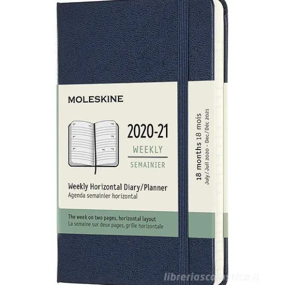 Moleskine 18 mesi - Agenda settimanale orizzontale blu zaffiro - Pocket copertina rigida 2020-2021