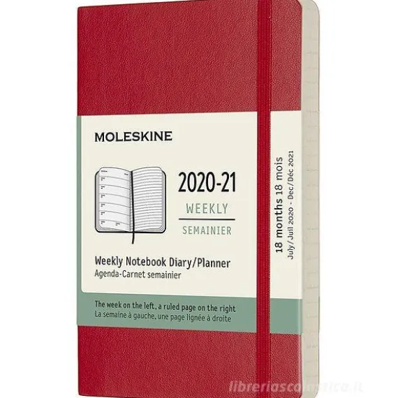 Moleskine 18 mesi - Agenda settimanale rosso scarlatto - Pocket copertina morbida 2020-2021