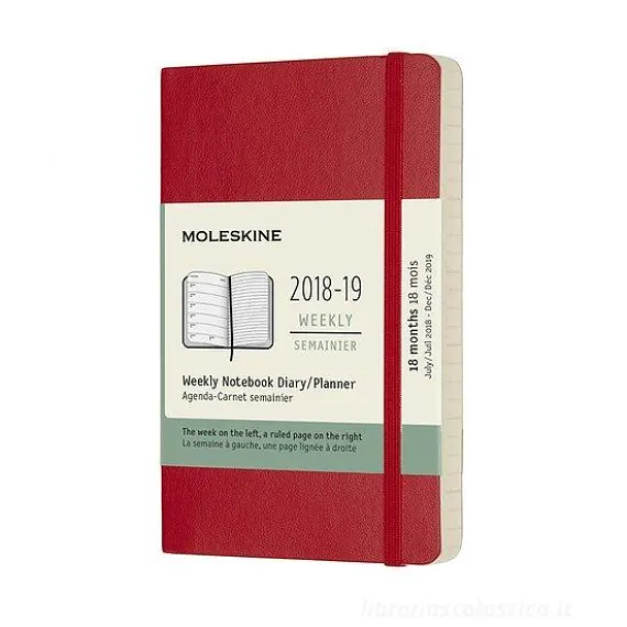 Moleskine 18 mesi - Agenda settimanale rossa - Pocket copertina morbida 2018-2019