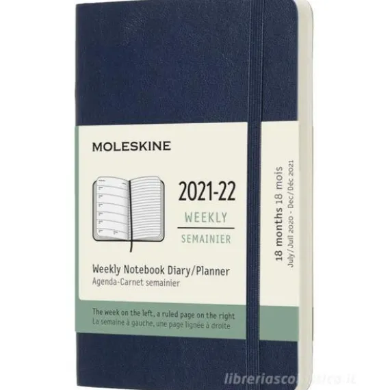Moleskine 18 mesi - Agenda settimanale blu zaffiro - Pocket copertina morbida 2021-2022