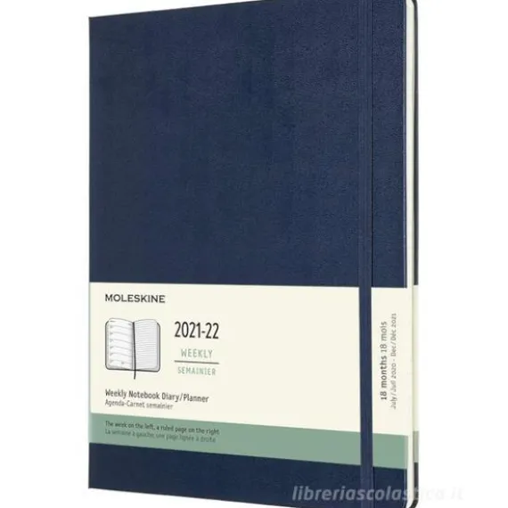 Moleskine 18 mesi - Agenda settimanale blu zaffiro - Extra Large copertina rigida 2021-2022