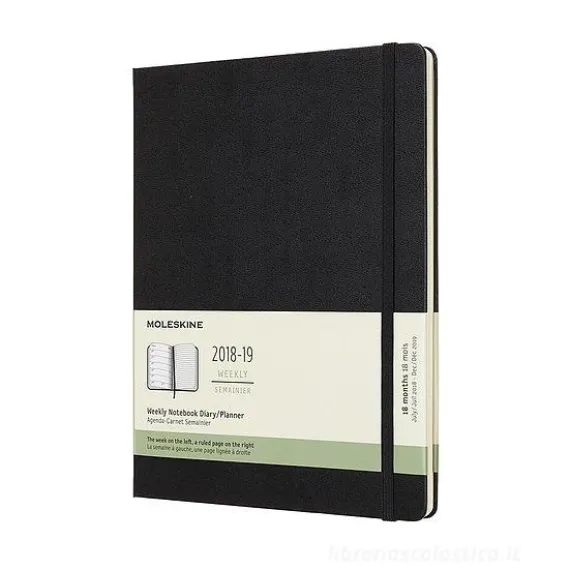 Moleskine 18 mesi - Agenda settimanale nera - Extra large copertina rigida 2018-2019