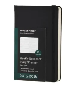 Moleskine 18 mesi - Agenda settimanale notebook - Pocket - Copertina rigida nera 2015-2016