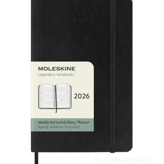 Moleskine 12 mesi - Agenda settimanale orizzontale nero - Pocket copertina morbida 2026