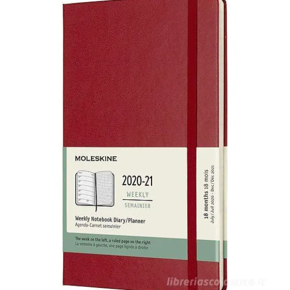 Moleskine 18 mesi - Agenda settimanale rosso scarlatto - Large copertina rigida 2020-2021