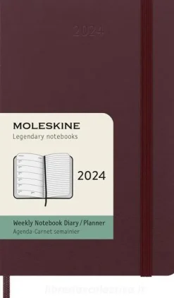 Moleskine 12 mesi - Agenda settimanale rosso borgogna - Pocket copertina rigida 2024