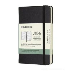 Moleskine 18 mesi - Agenda settimanale orizzontale nera - Pocket copertina rigida 2018-2019