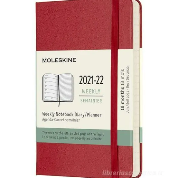 Moleskine 18 mesi - Agenda settimanale rosso scarlatto - Pocket copertina rigida 2021-2022