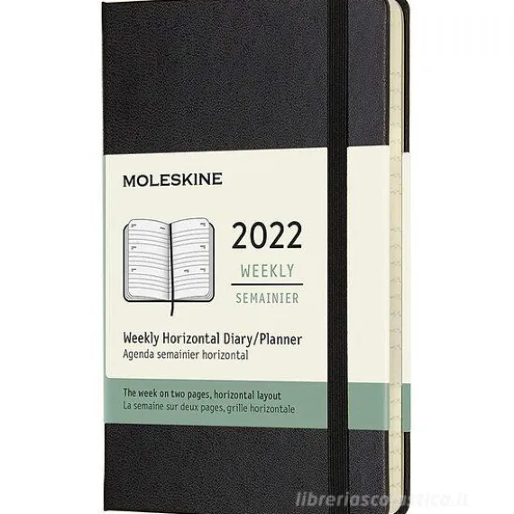 Moleskine 12 mesi - Agenda settimanale orizzontale nero - Pocket copertina rigida 2022