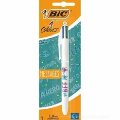 Penna a sfera a 4 colori tratto 1 mm Messages (fantasie assortite)