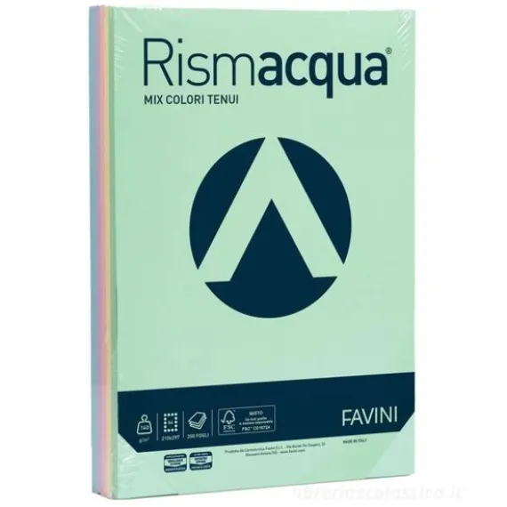 Rismacqua Risma 200 fogli formato A4 140 gr 5 colori tenui assortiti