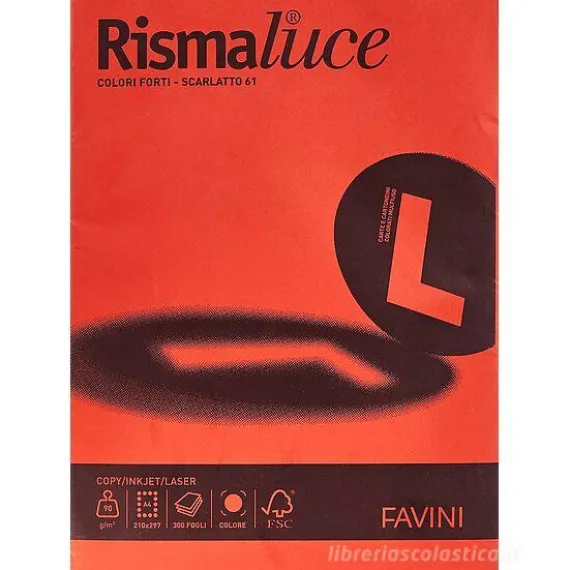 Risma Luce 300 fogli formato A4 90 gr rosso scarlatto