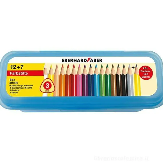 Scatola con 16 matite colorate ergonomiche e accessori