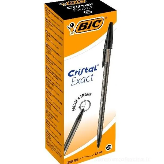 Scatola 20 penne Bic Cristal Exact punta fine 0,7 mm colore nero