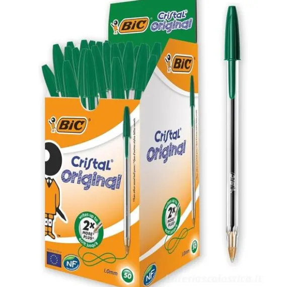 Scatola 50 penne Bic Cristal Original punta media colore verde