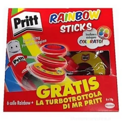 Set 6 pezzi colla stick Pritt Rainbow 10g con gadget