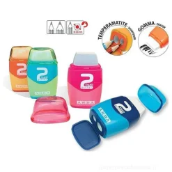 Temperamatite a 2 fori con gomma 2Gether (colori assortiti)