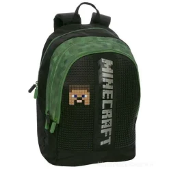 Zaino scolastico organizzato Minecraft verde e nero
